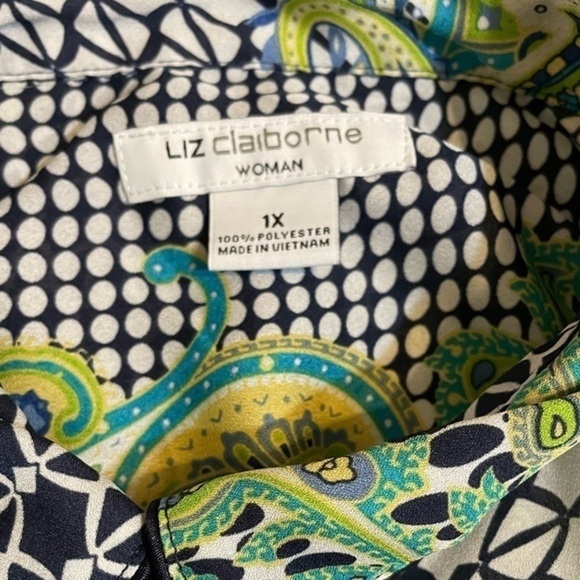 Liz Claiborne Paisley & Polkadot Button Up Blouse Top Plus Size 1X - Picture 2 of 6